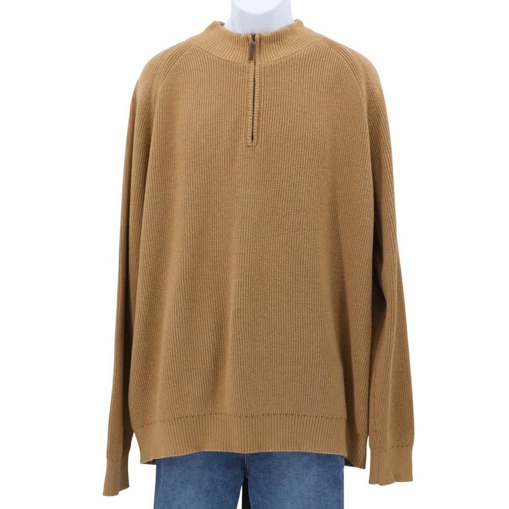 Nordstrom Men's Shop Camel Brown 1/4 Zip‎ Mock Neck Sweater Cotton Cashmere XXL